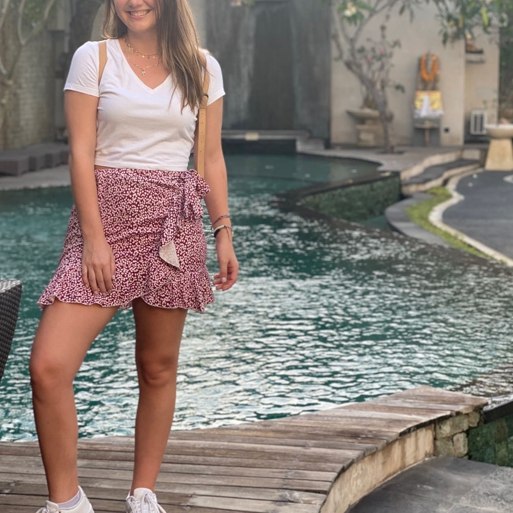 Red Floral Mini Skirt